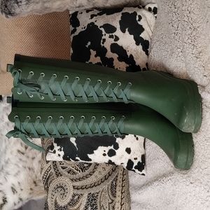 Green Rain Boots - Front Lace-up (decorative)